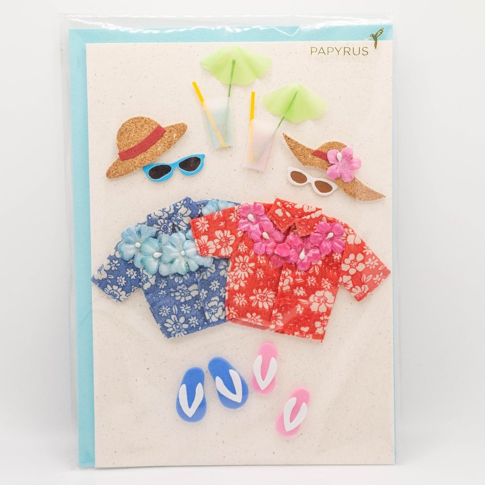 Couple Anniversary Vacation Clothes on Beach Papyrus Card